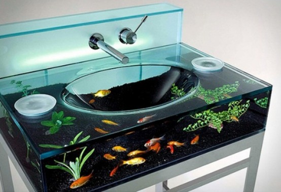 an aquarium sink is a unique idea that will make your bathroom very spectacular and cool