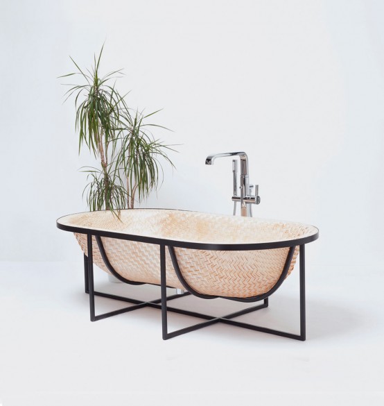 Asian Boat-Inspired Bathtubs Made Of Pressed Woven Veneer