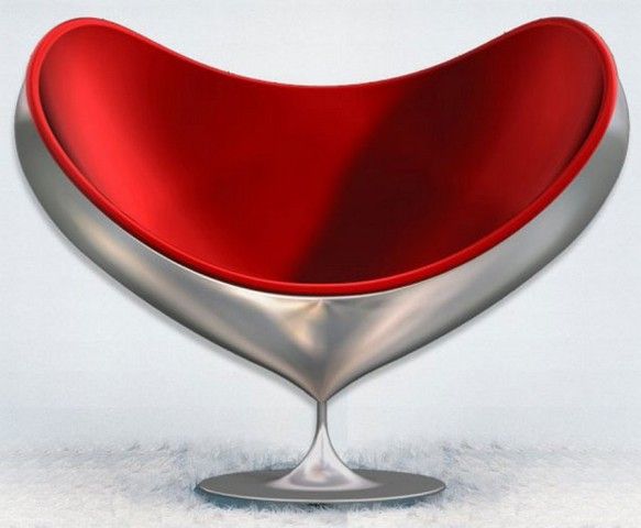 A beautiful and catchy silver heart chair with a red seat and a steel base is a unique solution to add love and cuteness to the space