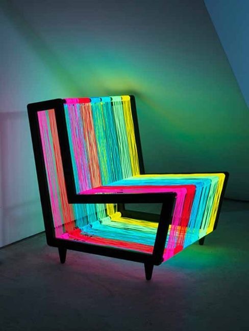 A jaw dropping colorful neon thread chair will be a nice idea if you love disco and want to bring a bit of disco to your space