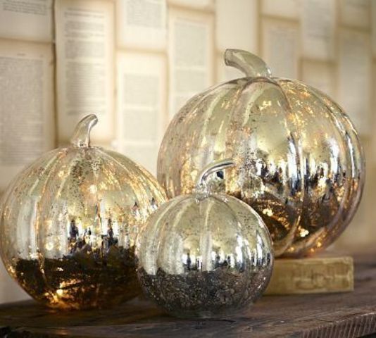mercury glass pumpkins will bring a shiny glam touch to the space and a vintage feel at the same time