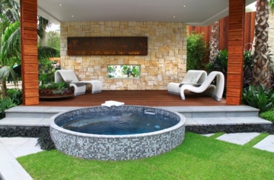 Mosaic is also a good material to make your hot tub design special.