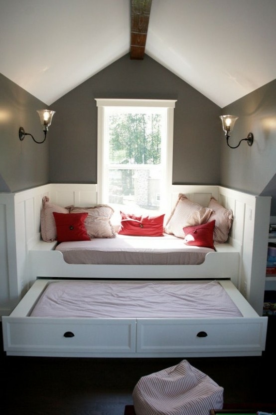 A daybed that transforms into a night bed is a great solution for awkward niches.