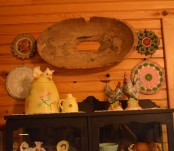 a bottomless dough bowl placed on the wall as a decoration