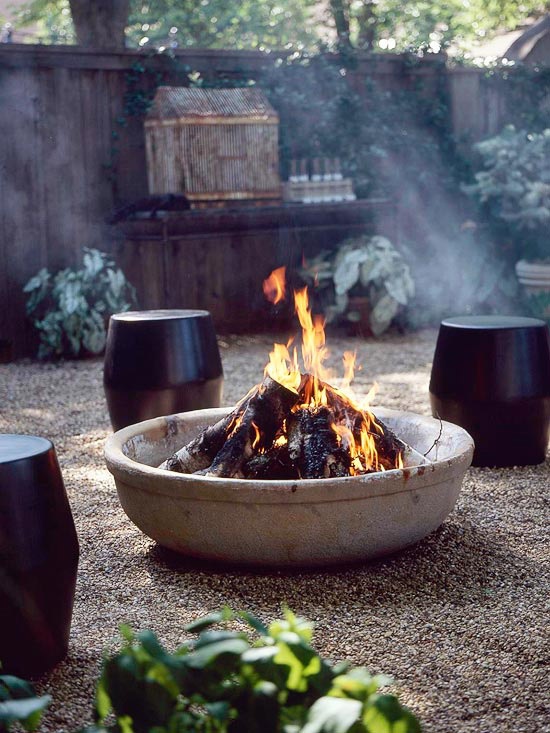 a small concrete fire bowl is always a good idea, you can DIY it if you are a DIYer or just get a ready one and create a fire spot in your outdoor space