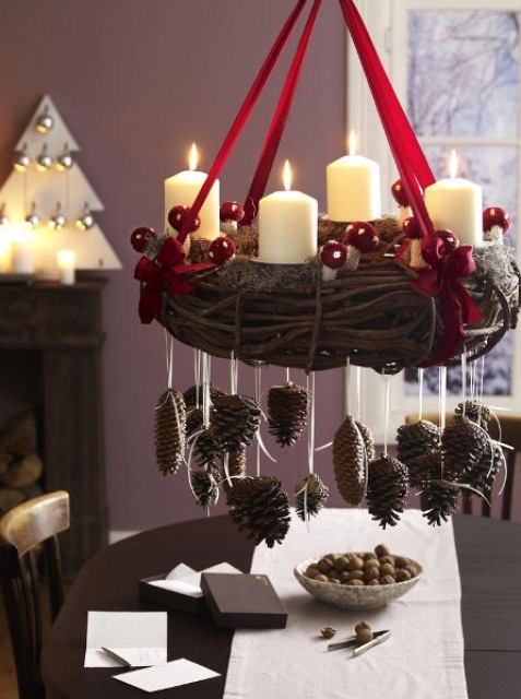DIY Christmas chandelier is a great addition to your dining room's holiday decor.