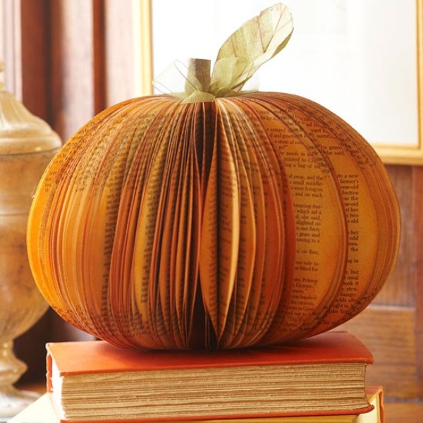 For a DIY pumpkin centerpiece you can make a faux one using vintage book pages.