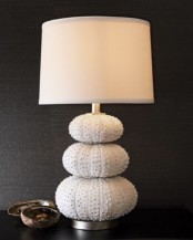 a cool seaside lamp with a base made of urchins and a plain lampshade is cool and stylish, will fit a modern space