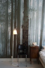 a moody woodland wall mural will give a relaxing feel to your bedroom as you’ll feel like outdoors