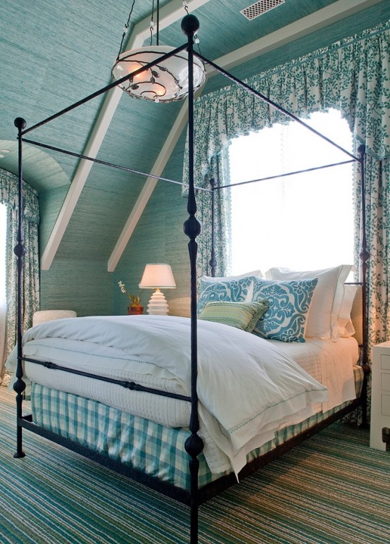 An attic bedroom could easily be beach themed and popular for that shades of blue would work there without any problems.