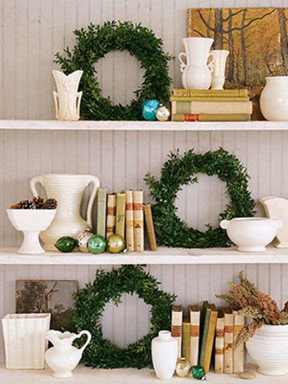 Small wreaths are perfect splashes of color to your shelves and bookcases.