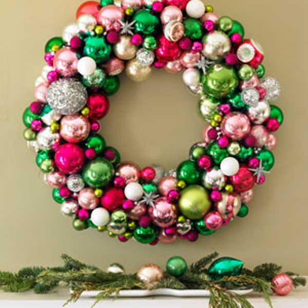 Colorful ball ornaments are a perfect material to make fun wreath, perfect for a playroom.