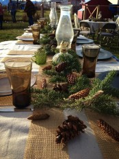 lovely christmas table setting with lots of burlap accessories