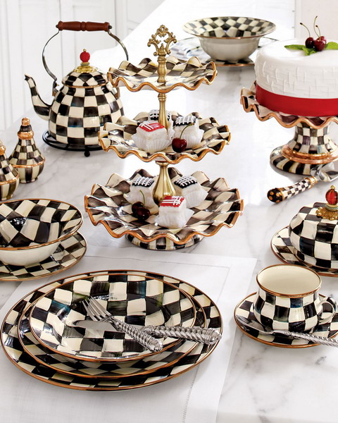 Black And White Courtly Check Tableware And Textiles Collection