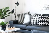 black and white living room with IKEA’s rug