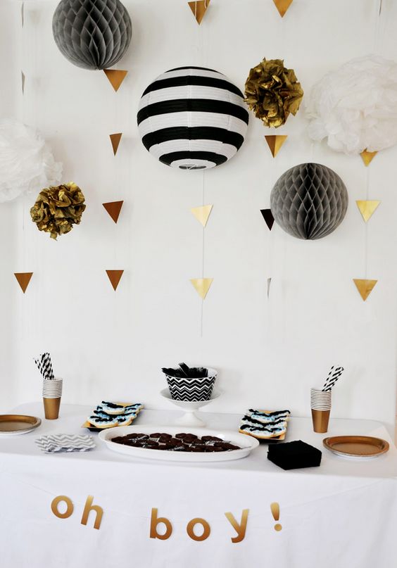 black, white and copper for a modern baby shower