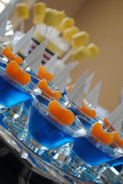 blue jelly with boat toppers for a boy baby shower