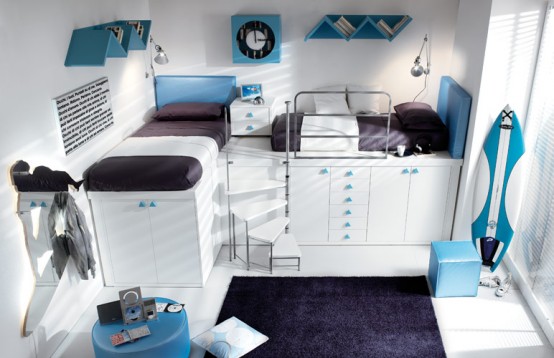 blue loft teenage bedroom