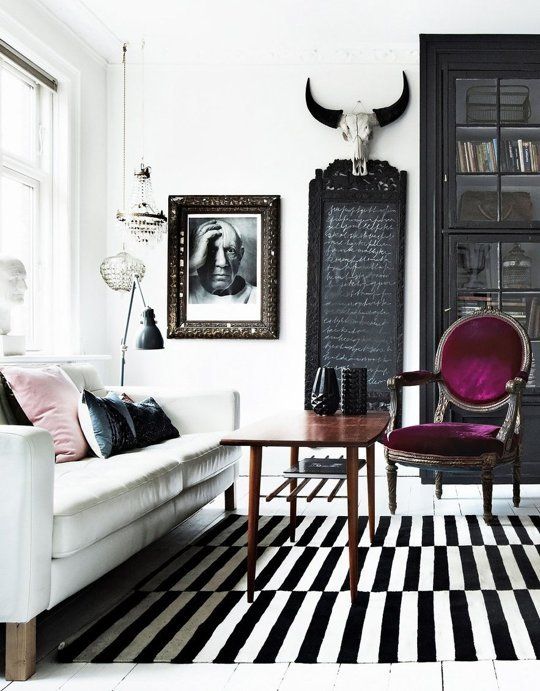 bold modern living room with Stockholm rug