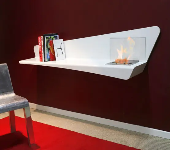 Steel Bookshelf With A Built-In Bio Fireplace
