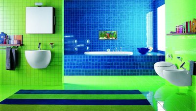 Bright Green Blue Bathroom