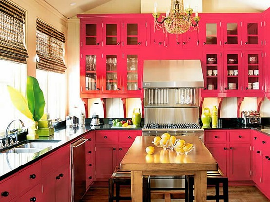 a chic pink kitchen design