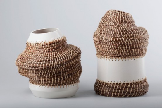 Caruma Vase Collection Combining Ceramics And Basket Weaving