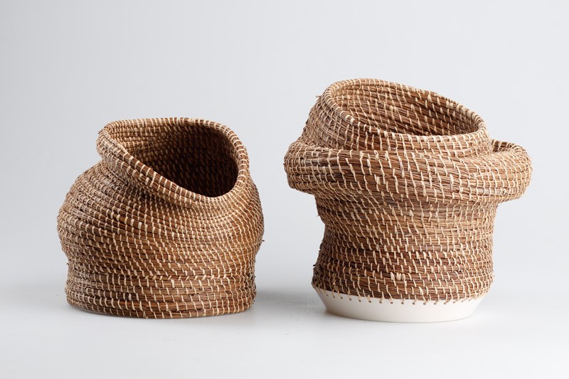 Caruma Vase Collection Combining Ceramics And Basket Weaving