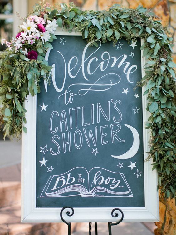chalkboard sign for a modern baby shower