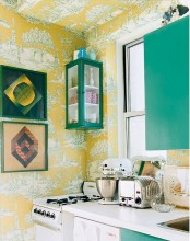 bold wallpaper is a nice decor choice for a kitchen