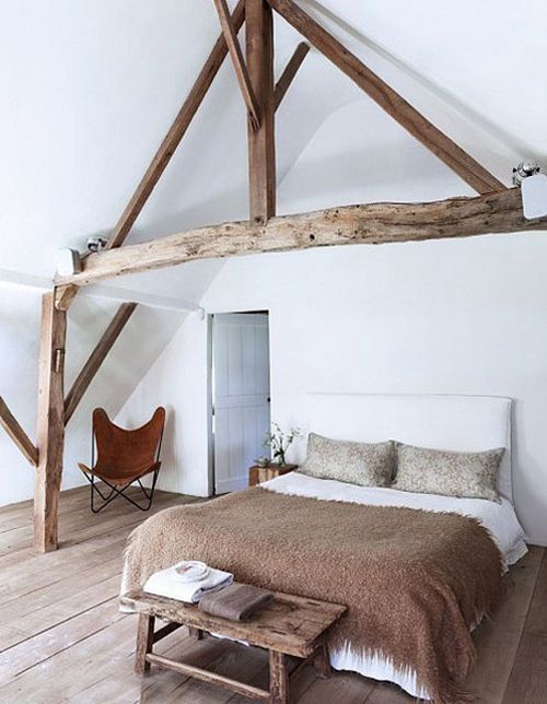 Chic bedroom designs with exposed wooden beams  12