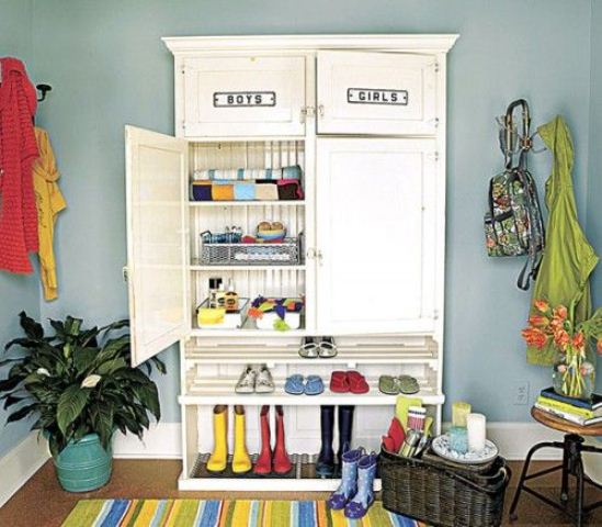 Probably kids are those who need the most cleverly organized storage in a mudroom. Otherwise things could get messy.