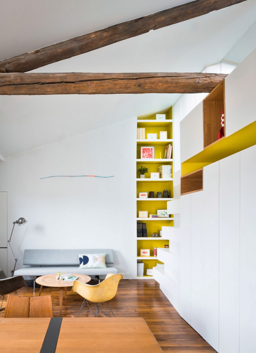 Colorful apartment with a multi functional wall unit  2