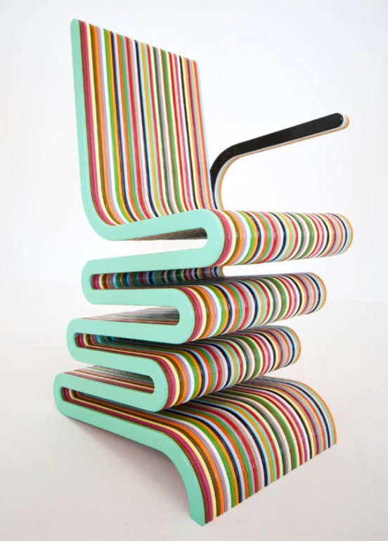 Colorful Striped Chair Of Lacquered Beech