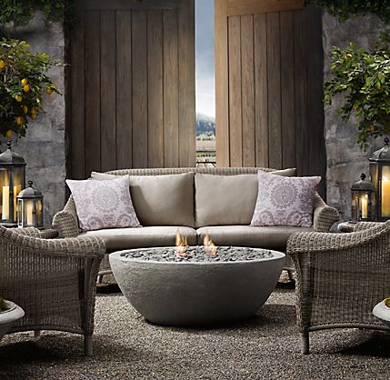 Concrete Outdoor Fireplace – River Rock Fire Bowl from Restoration Hardware