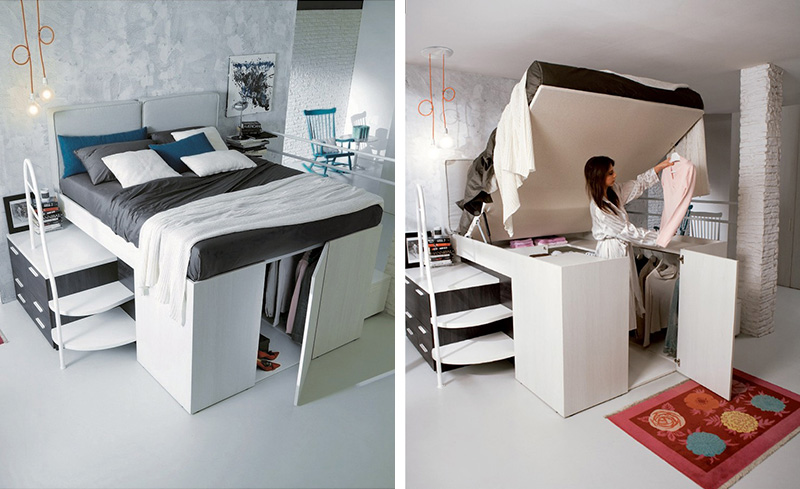 Container bed with a closet hidden underneath  1