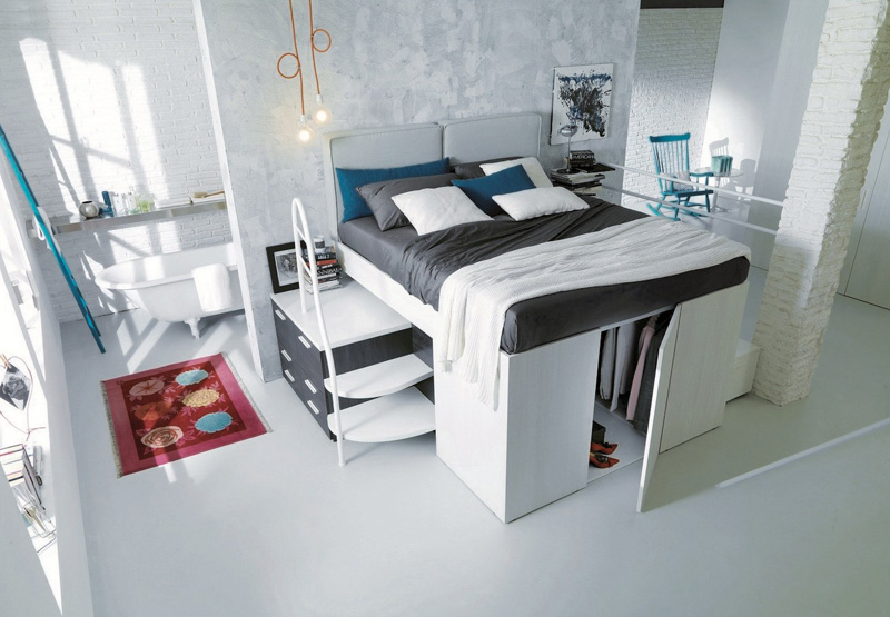 Container bed with a closet hidden underneath  4