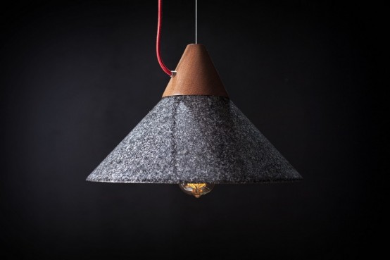Contrasting MIKA 350 Pendant Lamp Of Wood And Granite