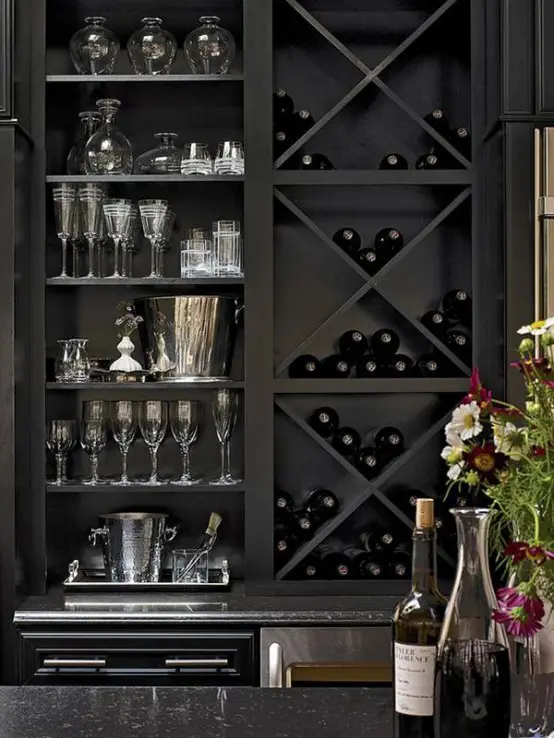 a wine storage unit for wine bottles in a kitchen cabinet is a simple and most popular idea to rock