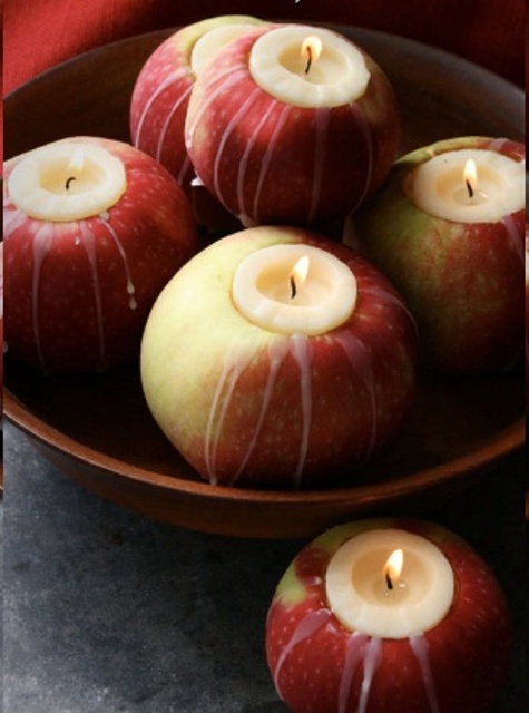 fall apples as candleholders is a genious and very seaosnal idea, make as many as you want