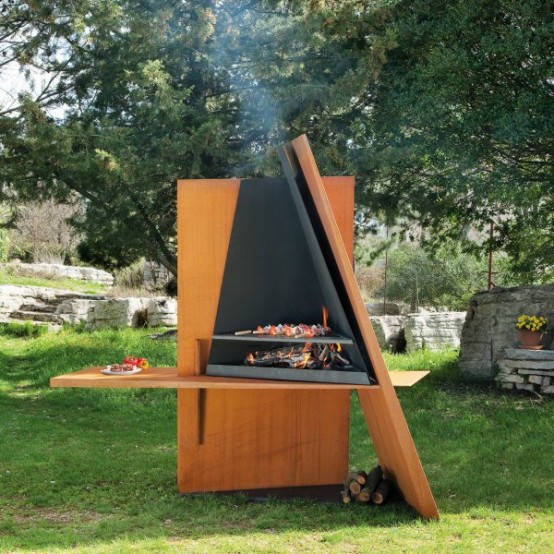 Cool Outdoor BBQ Grill Made of Wood and Steel