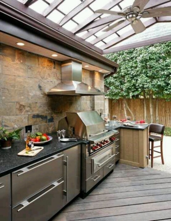 If you have a gable roof above your cooking area then don't forget to install a cooking hood. Otherwise it won't be as comfortable to use as it should be.