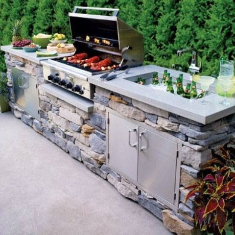 You should definitely install an outdoor sink. It's perfect to fill it with ice and cold drinks for summer parties.