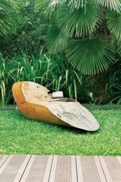 a single wood piece lounger is a very natural and fresh idea – it will fit a tropical, natural and just minimalist backyard