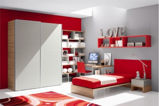 Red And White Teen Room Design With Ergonomic Study Desk By Julia