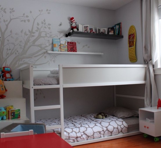 White-gray IKEA Kura for a neutral kids room