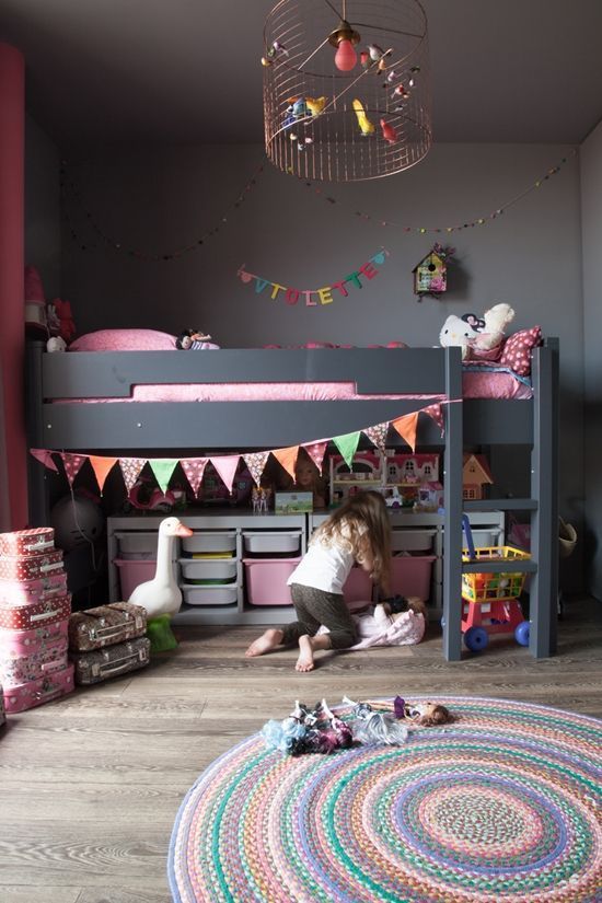 All-black IKEA Kura bed for a girls room