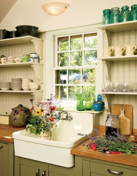Open shelving works extremely well on farmhouse kitchens because there are usually a lot of cool stuff you could display there.