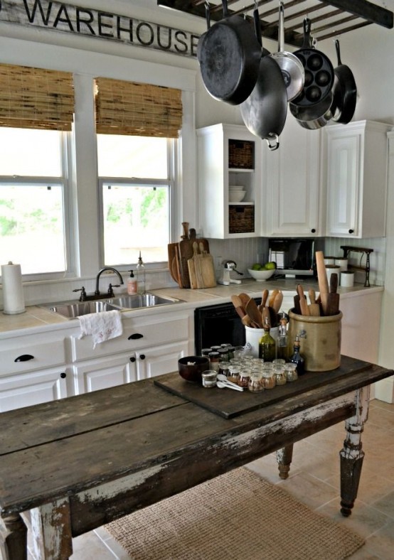 An antique weathered table could become a perfect farmhouse kitchen island.