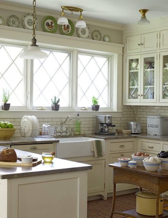 Window trims and moldings fit farmhouse kitchens really well.
